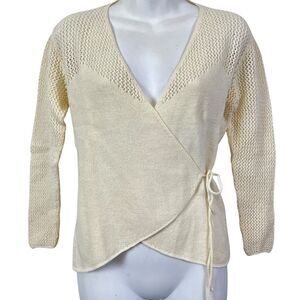 Jayna New York Womens Y2K Full Wrap Style Crochet Knit Sweater Ivory sz S